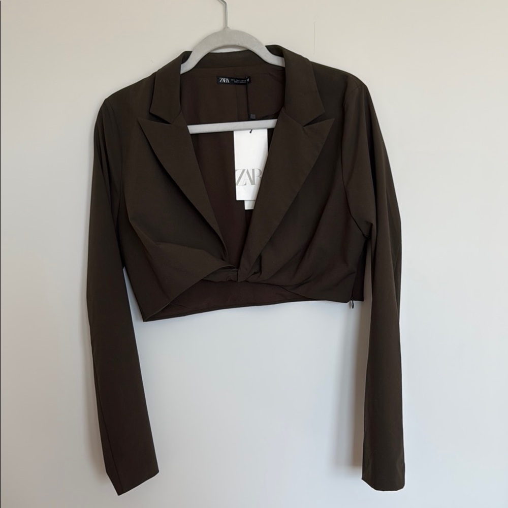 Zara NWT Evergreen/Brown Cropped Blazer